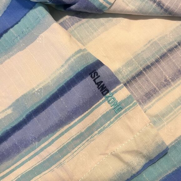 Tommy Bahama Blue and Cream Watercolor Striped Silk Shirt Men's Size XL - Picture 7 of 11